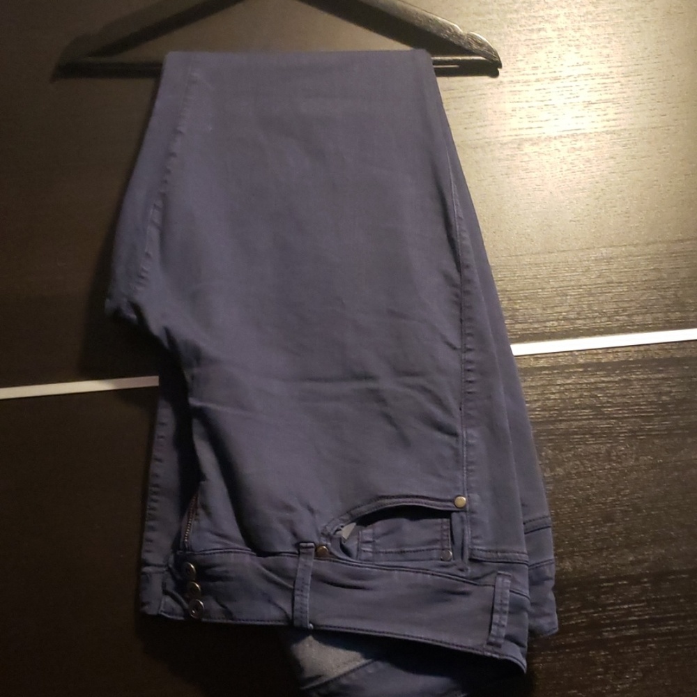 Navy trouser, flare legged jeans